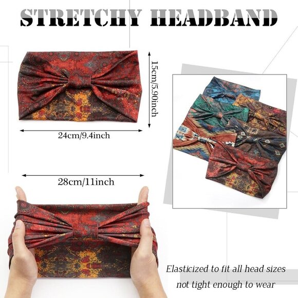 6 Pack Boho Headbands Women Wide Twist Knotted Elastic Hair Bands for Yoga Worko main image 6